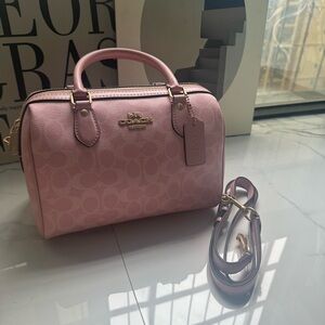 Coach Pink Signature Satchel with Gold Accents